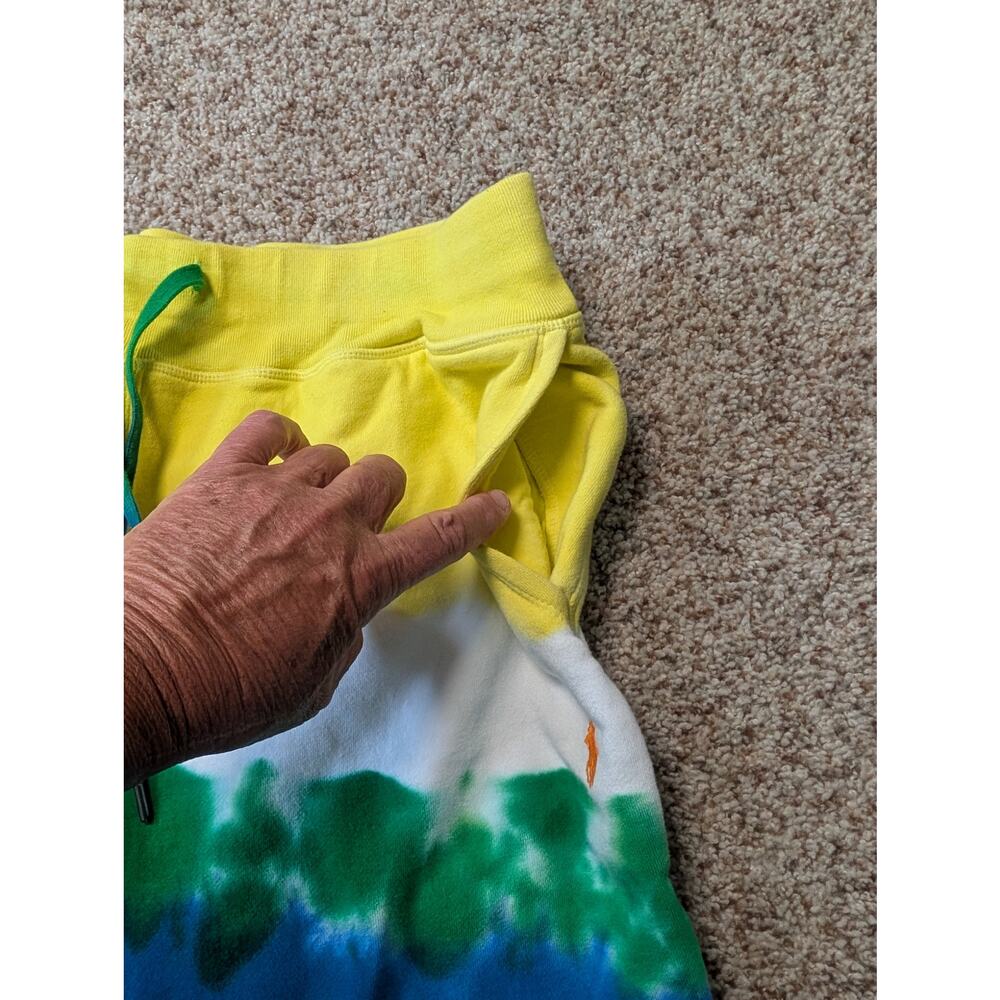 Polo Ralph Lauren Sweat Shorts Mens Large Yellow White Green Blue Tie Dye Fleece - Picture 10 of 12